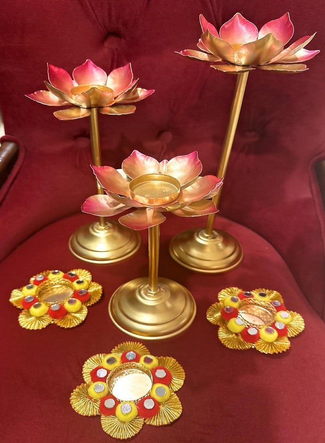 Agaas Enterprises Metal Lotus Tealight/T-Light Candle Holder Candle Stand Set of 6 Home Decor Festive Decor Diwali Diya Stand Home/Office Decoration Gift Item_Metal Colour - Image 3